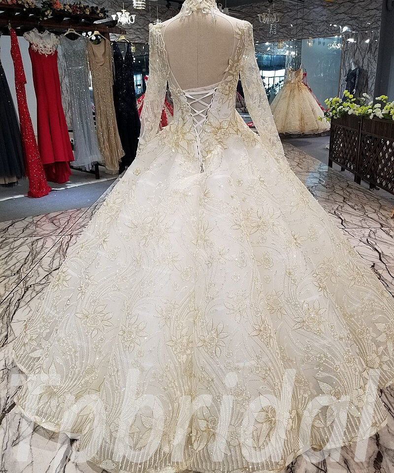 white and gold wedding dress ball gown 283-11