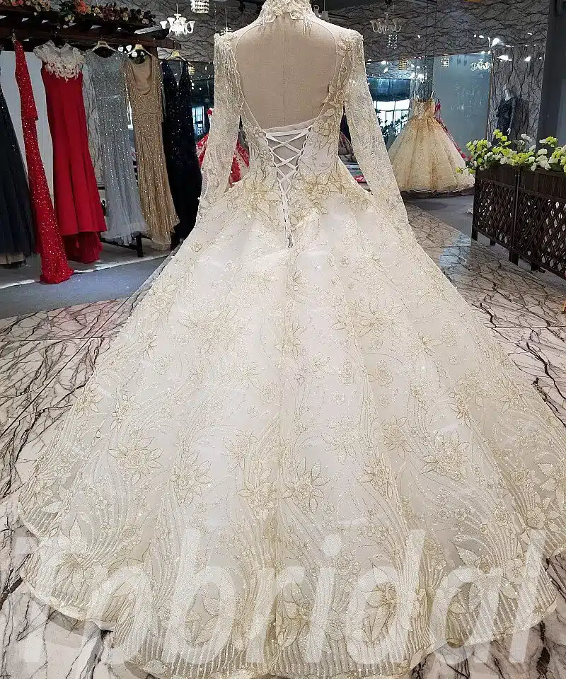 white and gold wedding dress ball gown 283-11