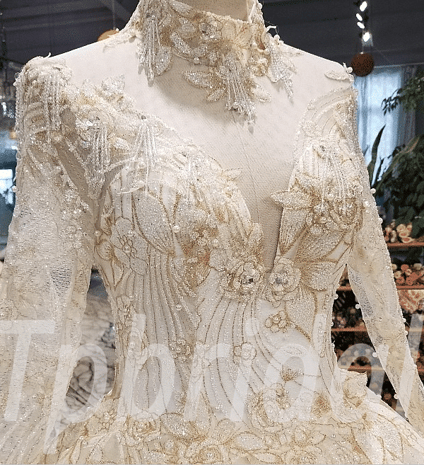 white and gold wedding dress ball gown 283-12