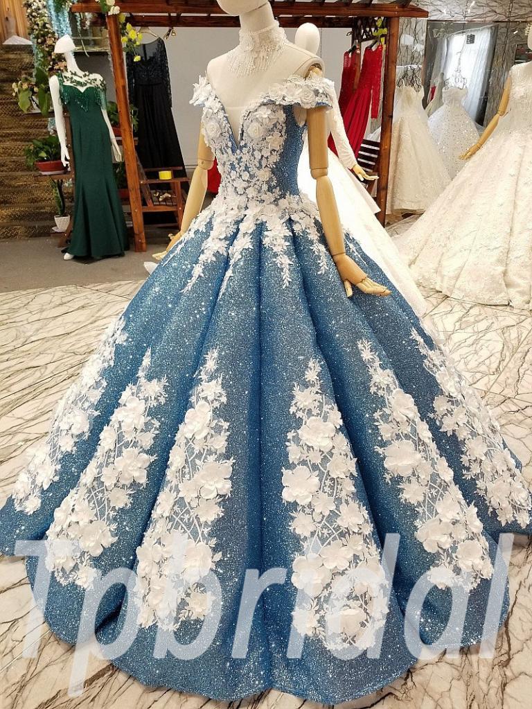 Blue Prom Dress Custom Made Wedding Dress Plus Size