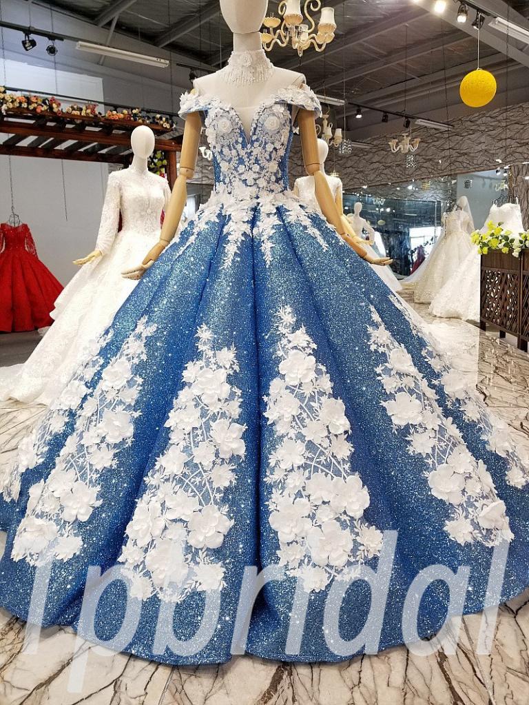 Blue Prom Dress Custom Made Wedding Dress Plus Size