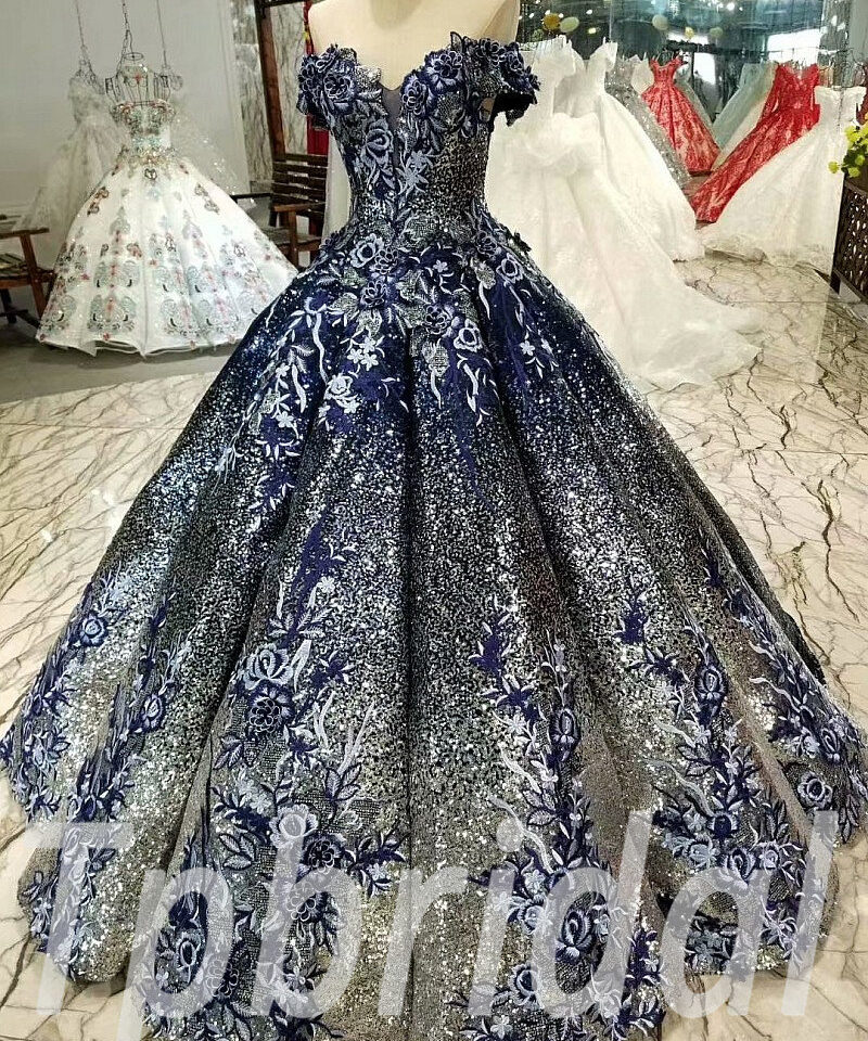 dark blue prom dress ball gown 297-02