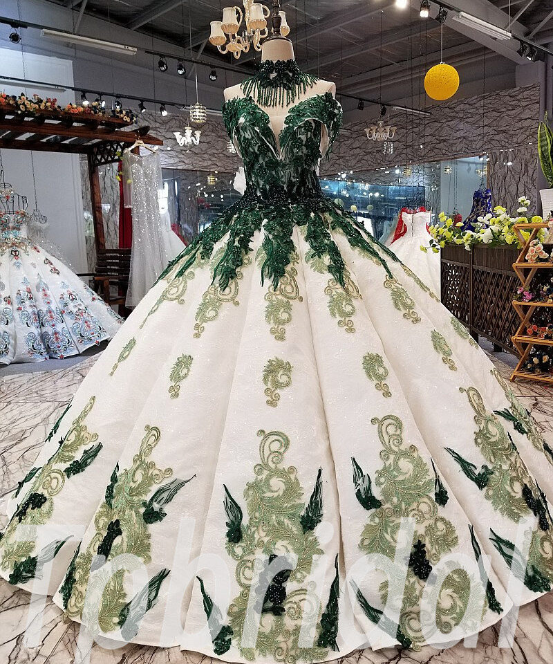 green ball gown prom dress 295-01