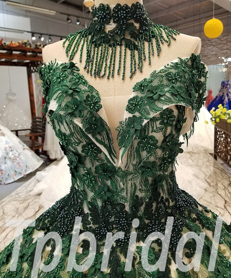 green ball gown prom dress 295-02