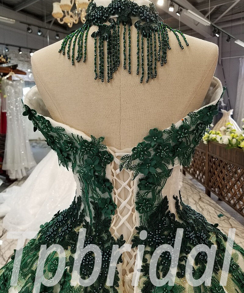 green ball gown prom dress 295-03