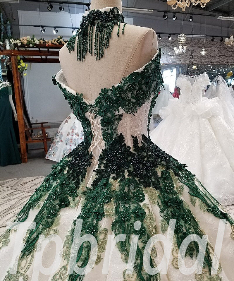 green ball gown prom dress 295-05