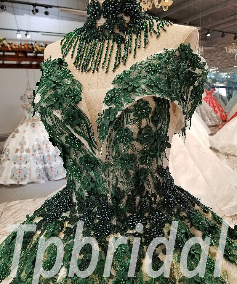 green ball gown prom dress 295-06