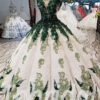 green ball gown prom dress 295-07