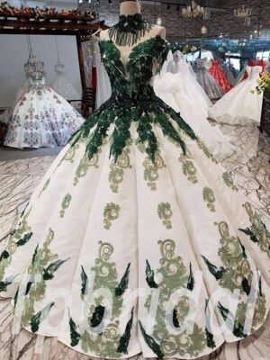 green ball gown prom dress 295-07