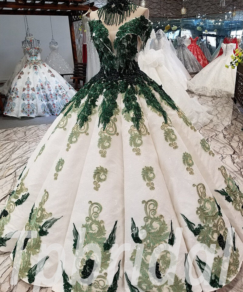 green ball gown prom dress 295-07