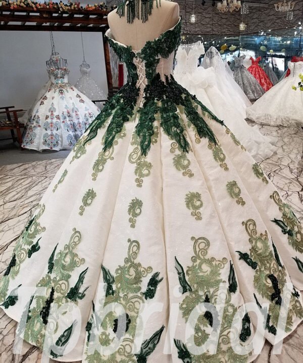 green ball gown prom dress 295-08
