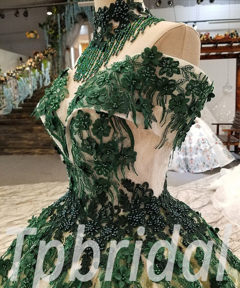 green ball gown prom dress 295-09