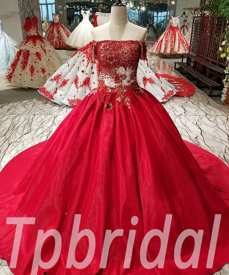 red ball gown prom dress 294-07