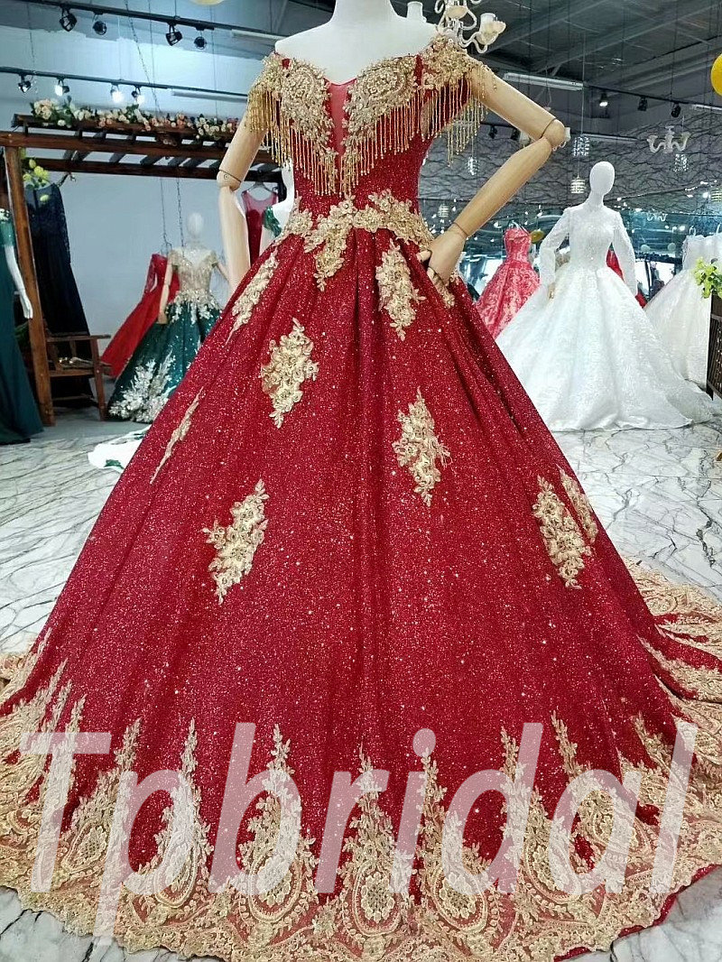 red and gold wedding gown