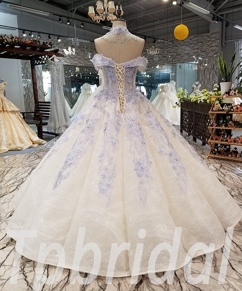 white and blue wedding dress 307-03