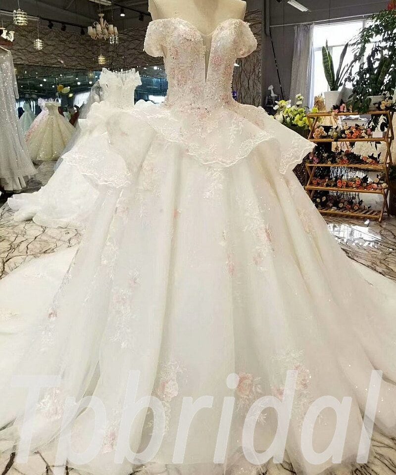 white and pink wedding dress 304-01