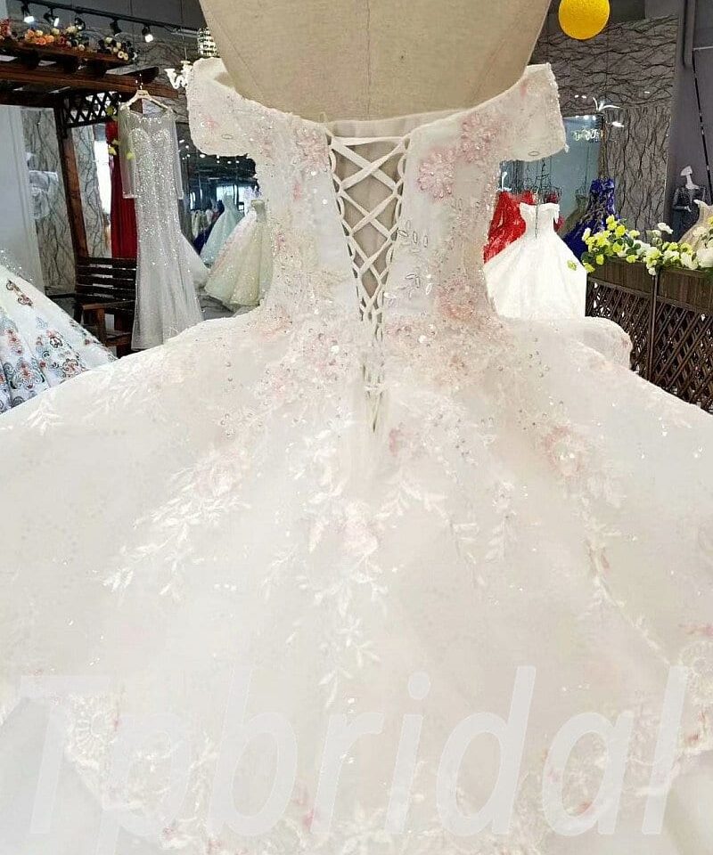 white and pink wedding dress 304-02