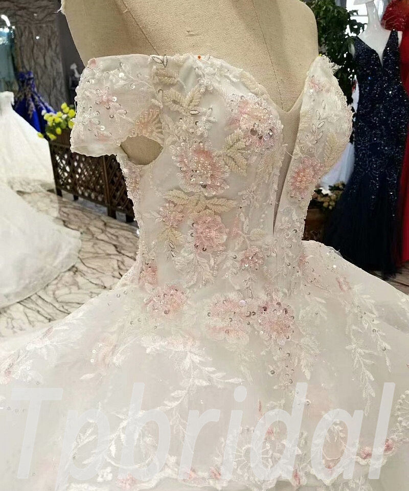 white and pink wedding dress 304-03