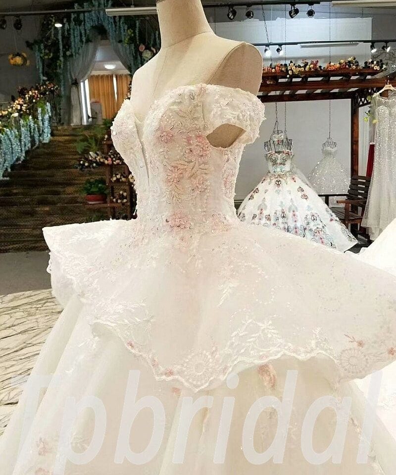 white and pink wedding dress 304-04