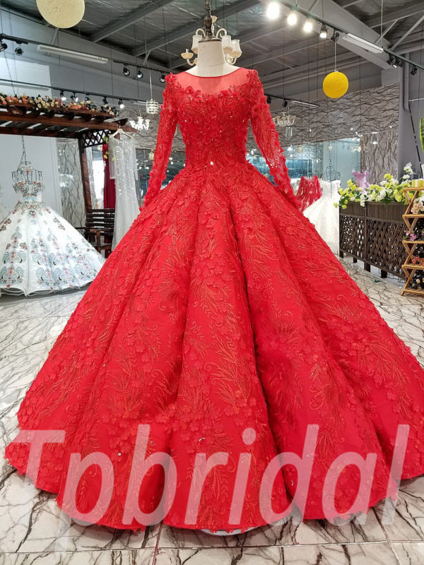 Red Colour Girl's Satin Party Wear Frill Gown Dress