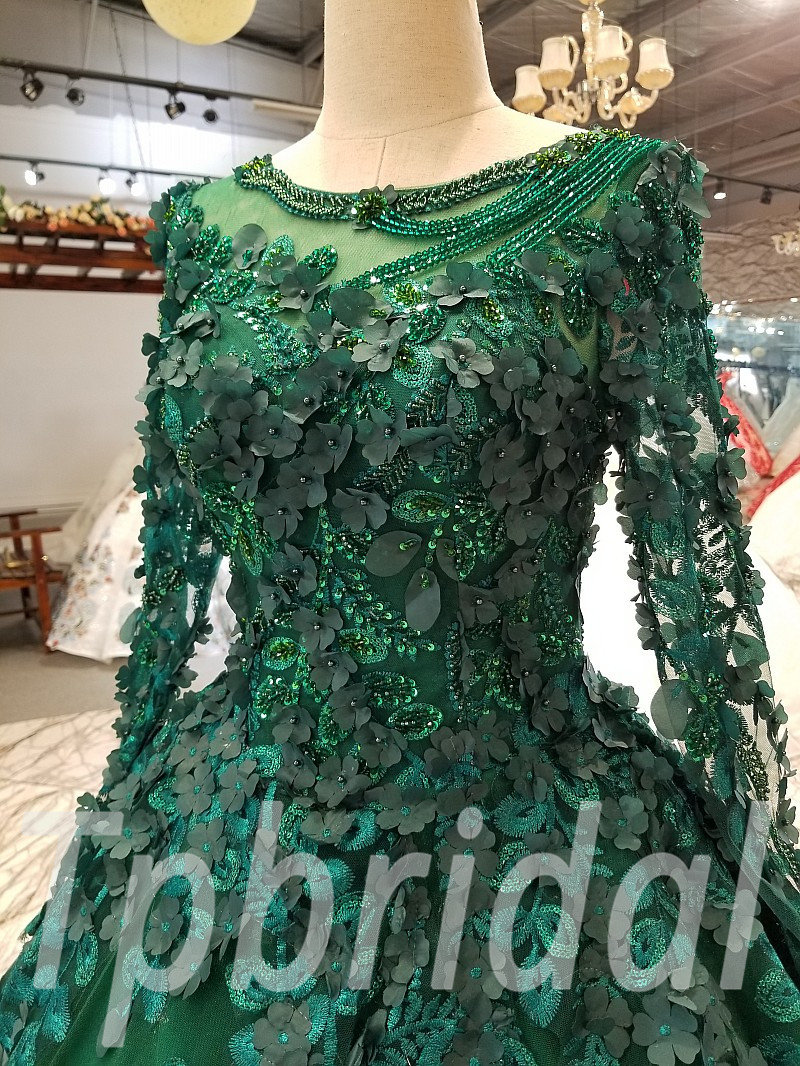 Long Formal Dress Green Prom Dress Long Sleeve For Sale