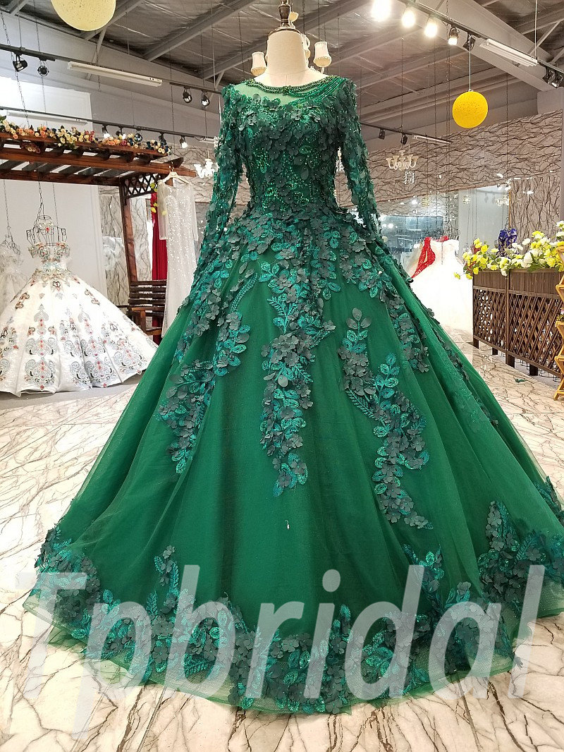 long sleeve green prom dress