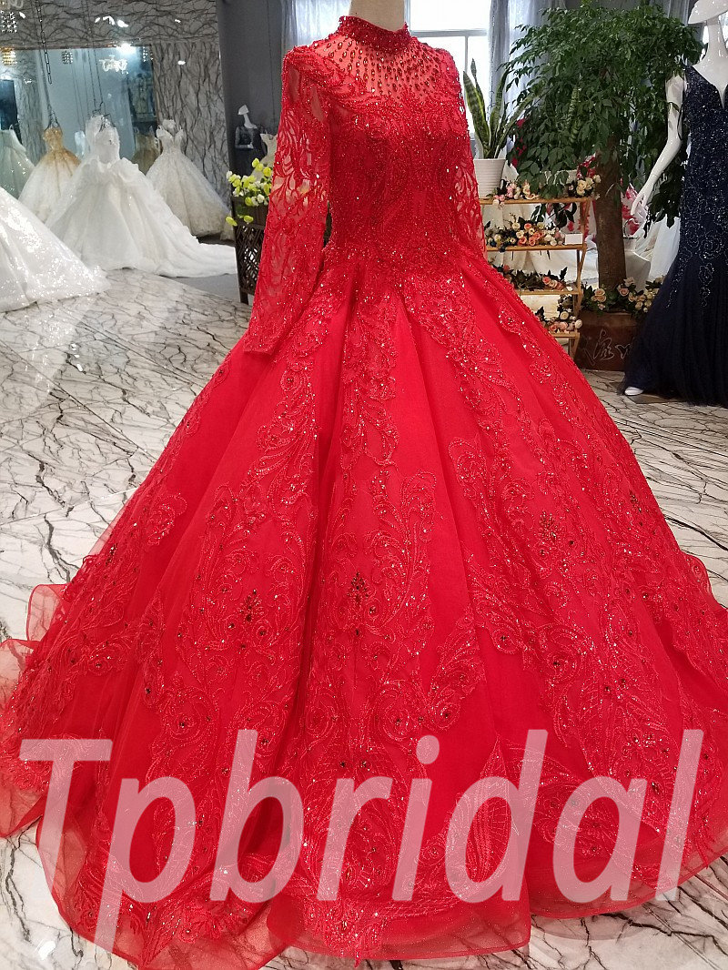 red wedding dress long sleeve