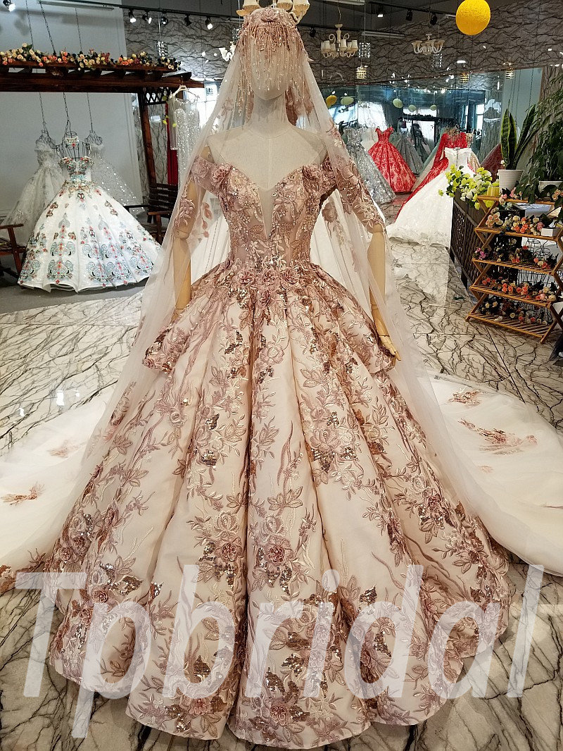 Long Train Wedding Dress Custom Made Ball Gown Bridal Dress
