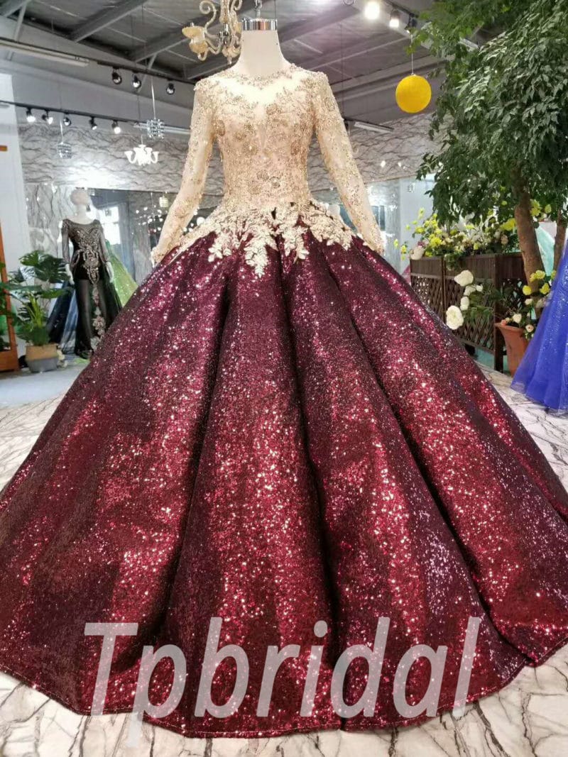 maroon wedding dresses with sleeves