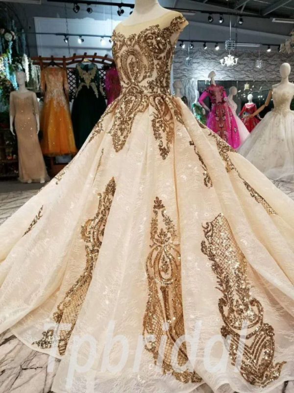 gold gown with train