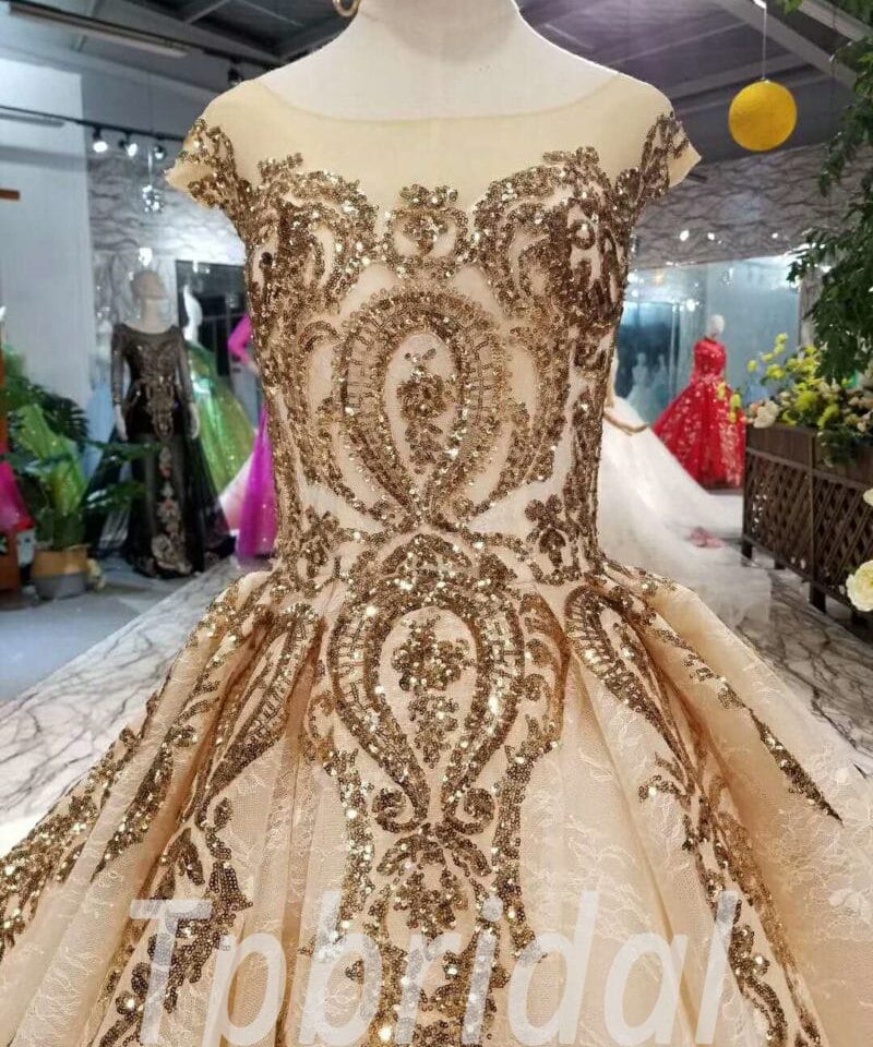 gold wedding dress long train-20340-02