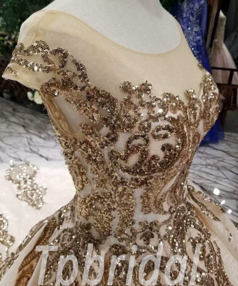 gold wedding dress long train-20340-03