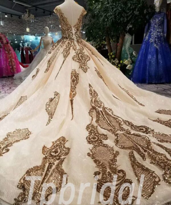 gold wedding dress long train-20340-04