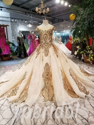 gold wedding dress long train-20340-06