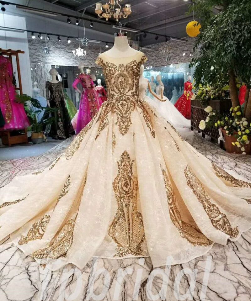 gold wedding dress long train-20340-06