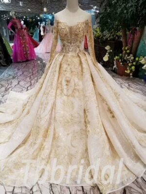gold wedding dress with sleeve-20339-03
