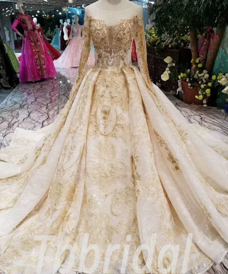 gold wedding dress with sleeve-20339-03