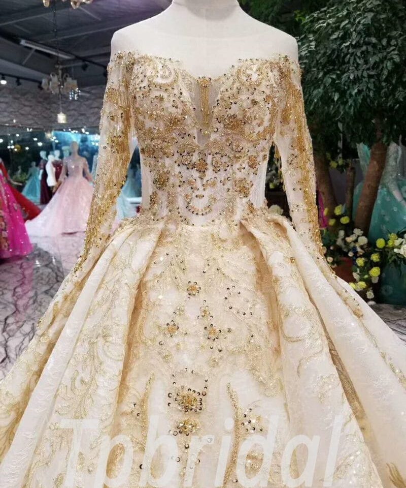 gold wedding dress with sleeve-20339-04