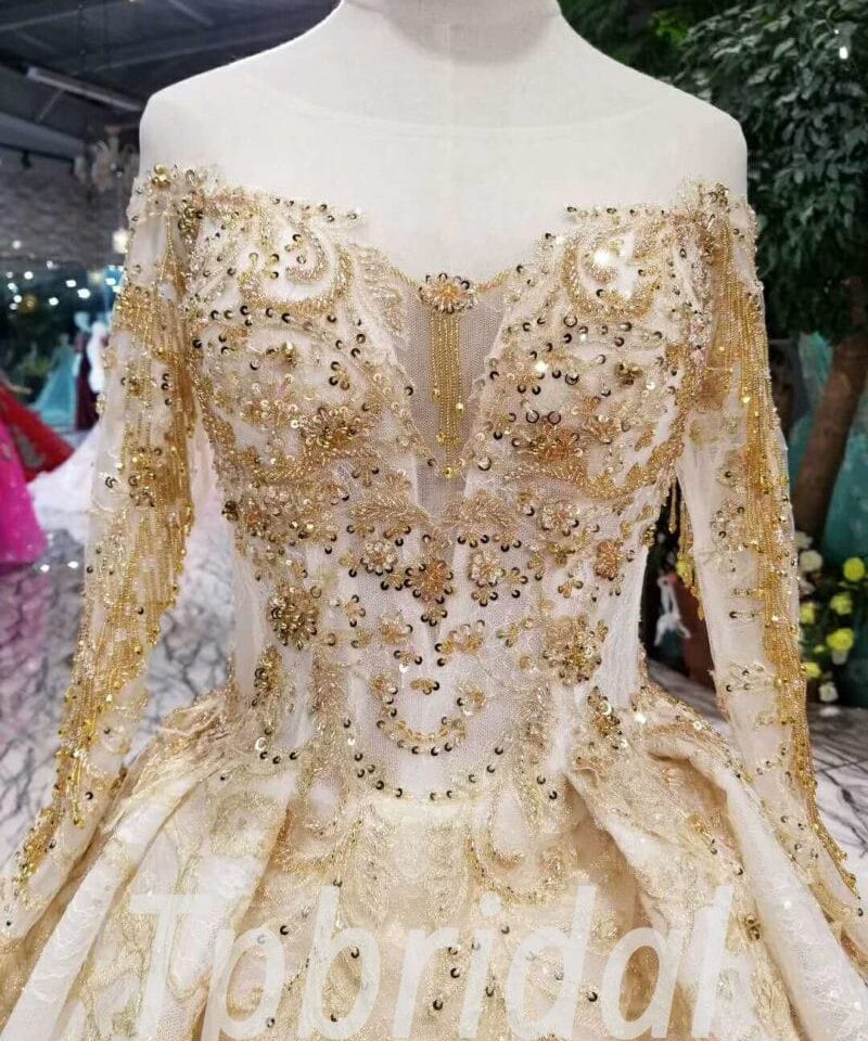 gold wedding dress with sleeve-20339-05