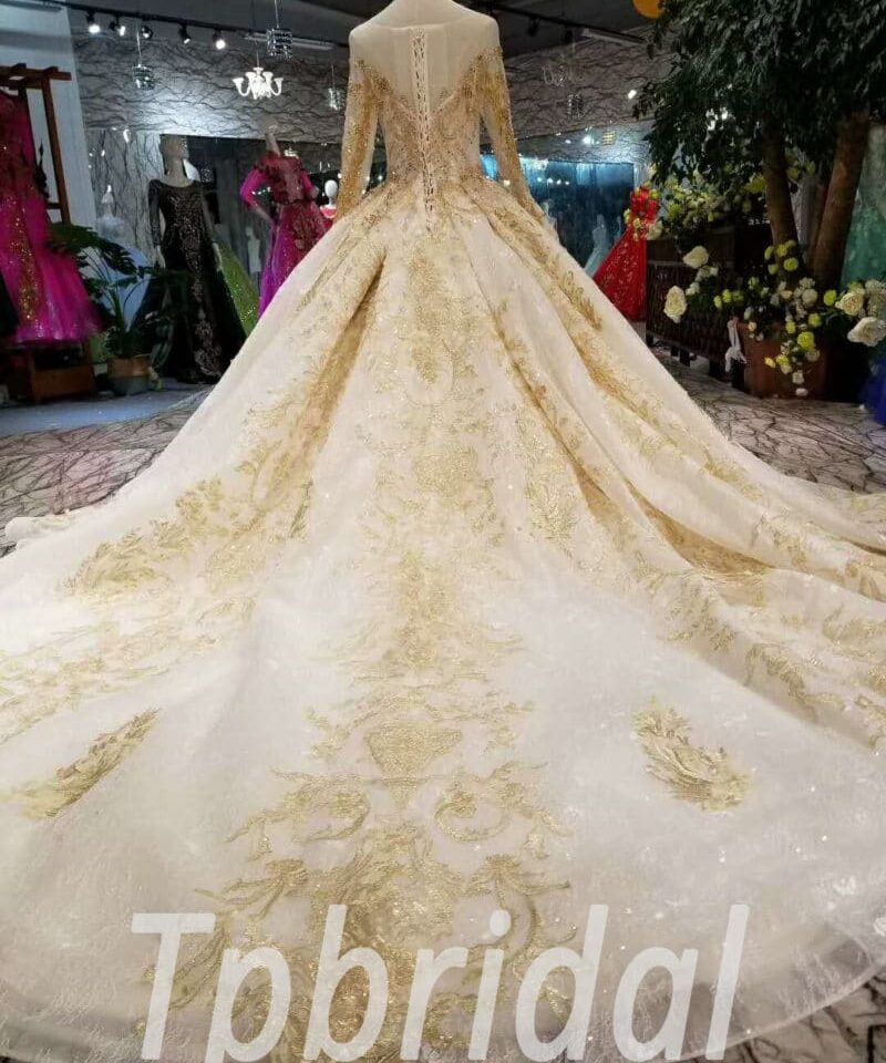 gold wedding dress with sleeve-20339-06