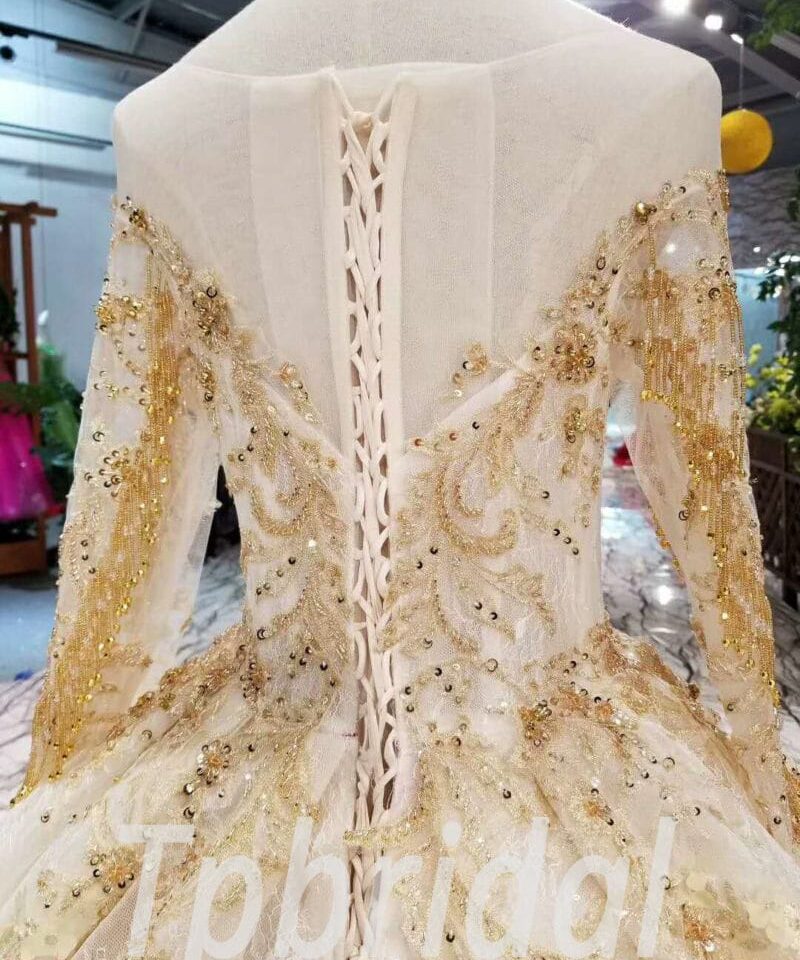 gold wedding dress with sleeve-20339-07