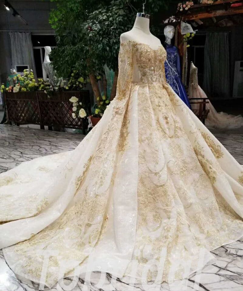 gold wedding dress with sleeve-20339-08