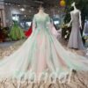 Green Prom Dress A Line Long Sleeve Formal Dress Train