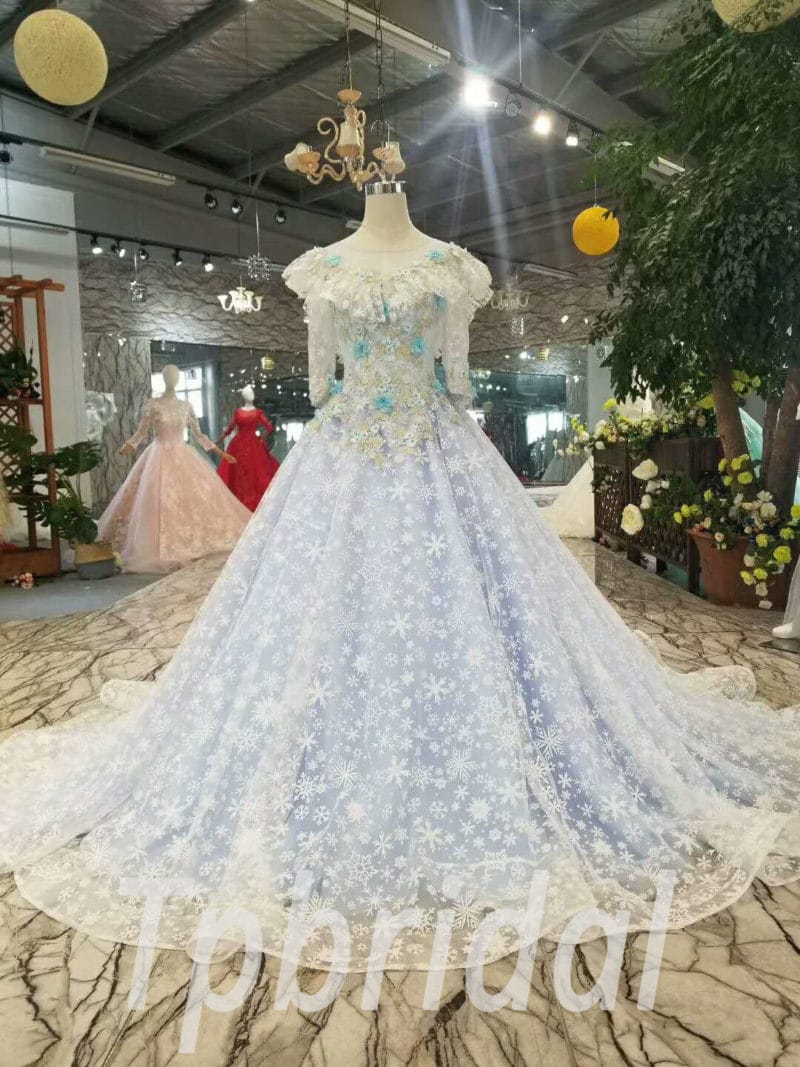 Light Blue Quinceanera Dress A Line Hand Made Prom Dress