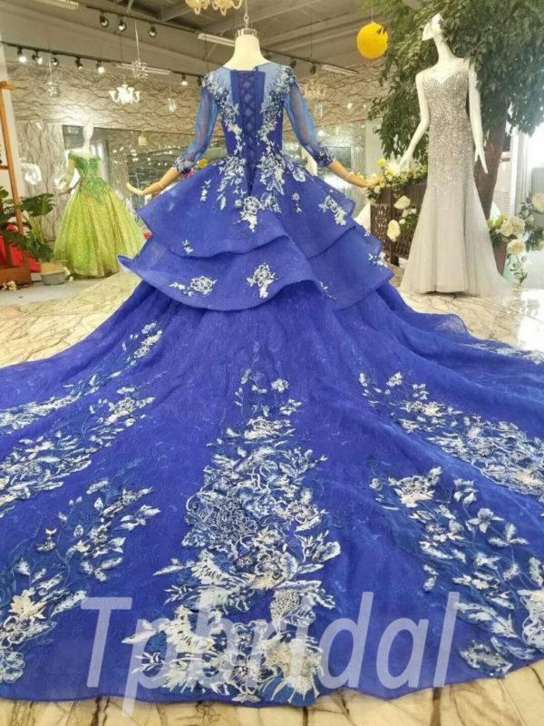 Royal Blue Prom Dress Haute Couture Long Sleeve Wedding Dress