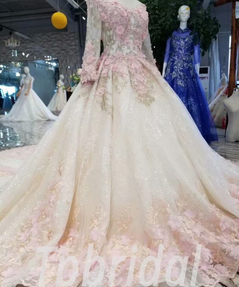 cathedral train wedding dress-20383-08