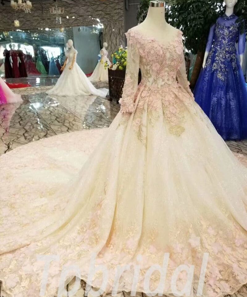 cathedral train wedding dress-20383-09