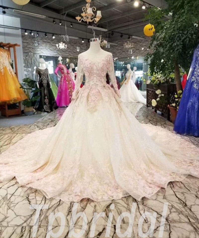 cathedral train wedding dress-20383-11