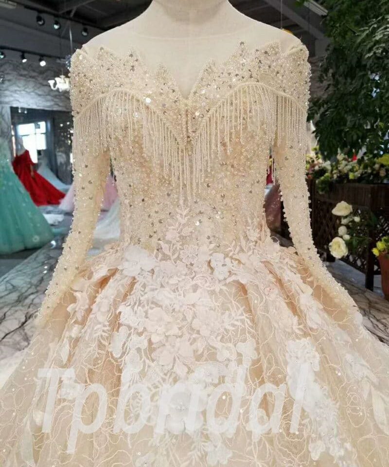 champagne lace wedding dress-20363-02