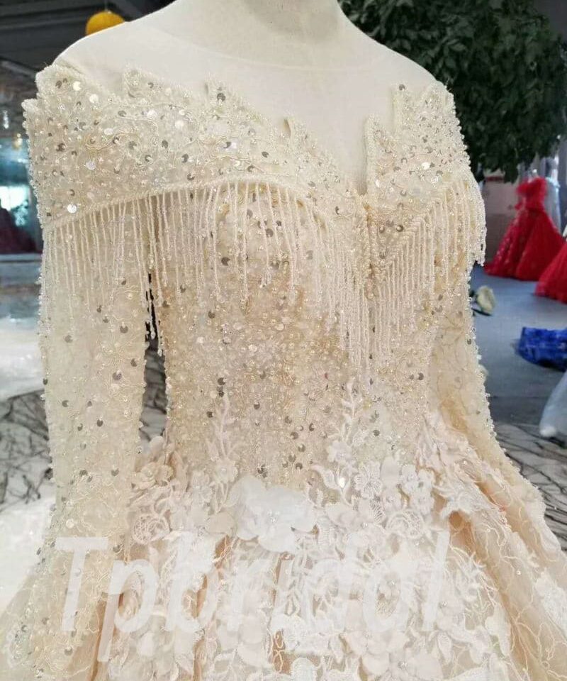 champagne lace wedding dress-20363-03